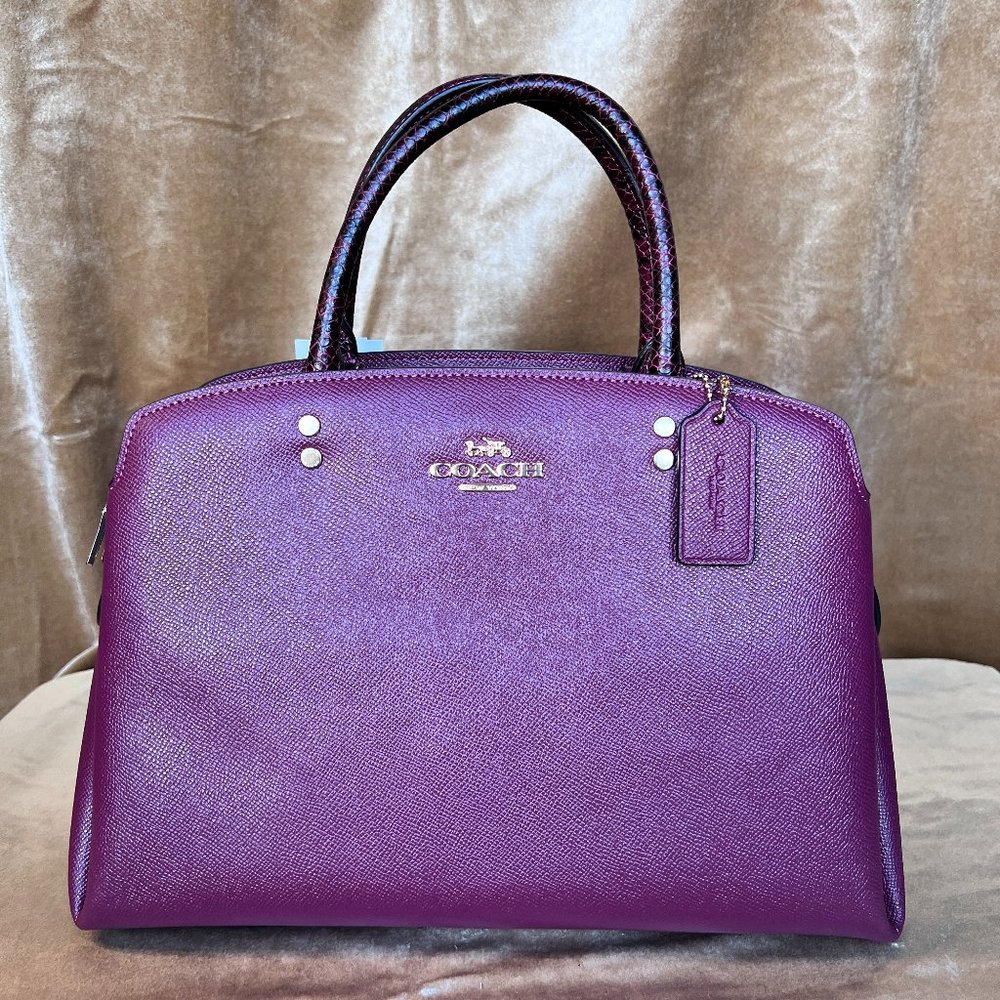 NWT Coach C7282 Lillie Carryall Leather Handbag Exotic Trim Black Cherry